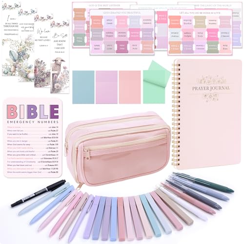 XKDOUS 40 Bible Study Kit, Journaling Supplies for Women with Case, Pink - color: Pink