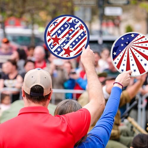 Gejoy 24 Pcs 4th of July Patriotic Folding Hand Fan Flying Disc 8 Style - color: Patriotic