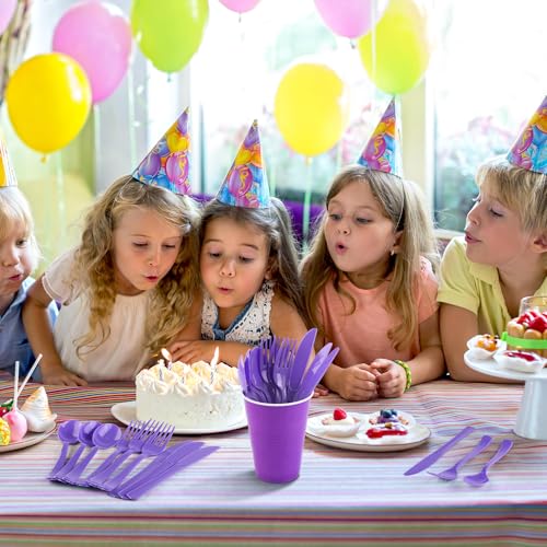 Kochorie 300 Pieces Purple Plastic Silverware, Disposable Plastic Utensils, Heavy Duty Cutlery Set Heavyweight Flatware Includes Spoons Forks Knives for Birthday Party Prom Night Wedding Dinner - color: Purple
