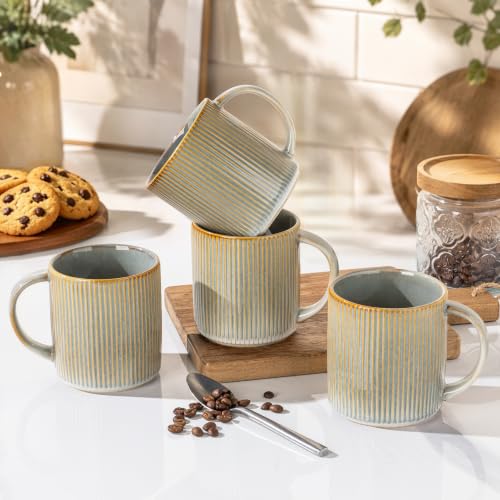 theterra Ceramic Coffee Mugs Set of 4, 14.2 oz Coffee Cups with Handle - color: Desert Sage, size: 14 OZ (Set of 4)