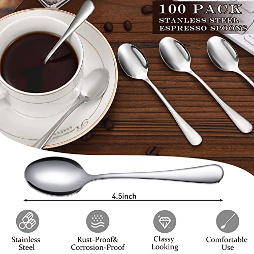 100 Pack Stainless Steel Demitasse Espresso Spoons, 4.33 Inch - size: Silver, style: Classic Style
