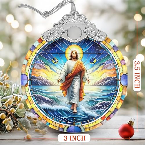 Jesus Christmas Ornaments, 3" Stained Glass Christmas Decor, Christmas Tree Ornaments, Christmas Tree Decorations, Gift for Religious Believers, Perfect for Holiday Party, Window, Tree, Home Decor - color: Jesus Walking in Galilee