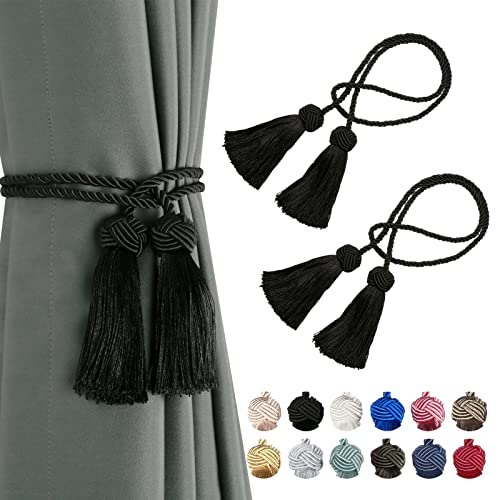 BEL AVENIR 2 Pack Handmade Rope Tassel Curtain Tiebacks - color: Black, size: 2 Pack