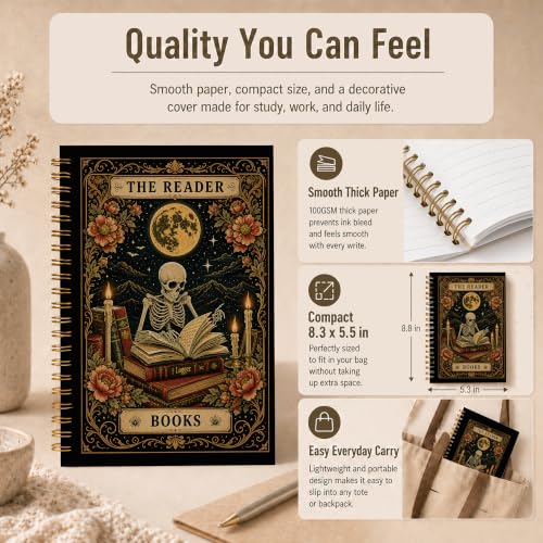 Gothic Skeleton Book Reader Spiral Notebook 5.5x8.3 Inch - color: pattern-9