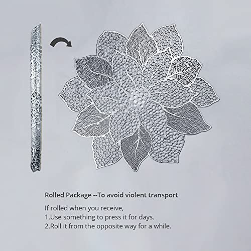 Silver Round Placemats for Dining Table Set of 6 Vinyl Metallic Table Mats - color: A5/Hibiscus/Silver