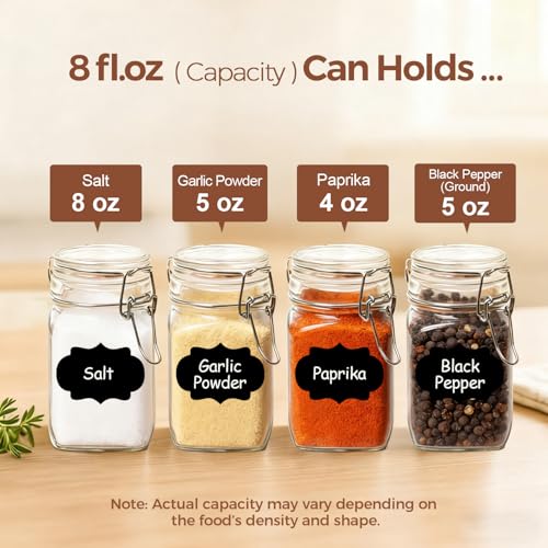 ComSaf Square Small 8 oz Glass Spice Jars with Airtight Lids 6 Pack Pantry - size: 8 fl oz x 6