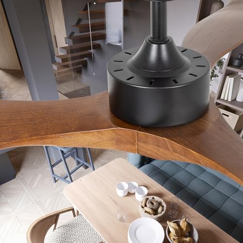 52 Inch Brown Wood Ceiling Fan with Light and Remote - color: Brown wood ceiling fan - pointed