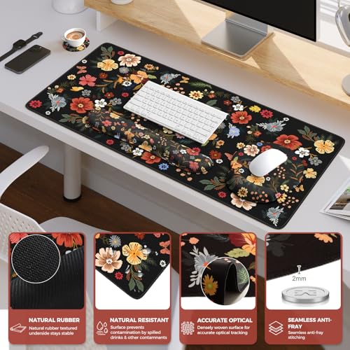 iCasso Desk Cover Mat, 4in1 Floral Large Mouse Pad with Wrist Rest - color: Flowers