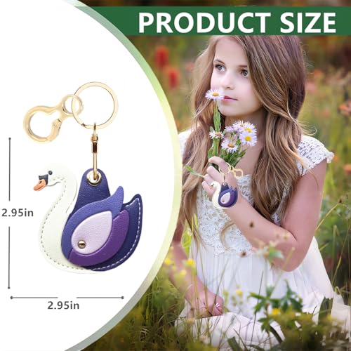 BORKUANA PU Leather Keychain holder Protective Case Compatible with AirTag - color: Swan Purple