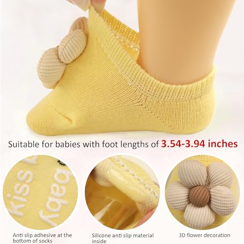 4Packs Baby Girls Socks,Flower Non-Slip Grips for Babies Toddler Princess - color: Pink Light Bule Off White Yellow