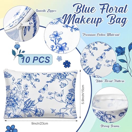 Gilprop 20 Pcs Bridal Shower Favors for 10 Guests, Makeup Bags with Mirror - style: Blue Plain Flowers
