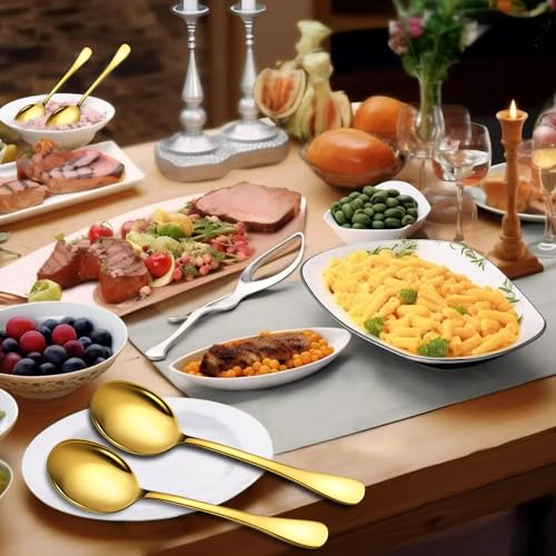 Serving Spoons Set, 8PCS, 10-Inch, Includes 4 Large, 4 Slotted, Gold - color: Gold, size: 8 Pieces (Large and Slotted)