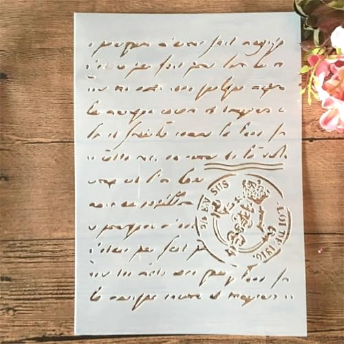 TIAMECH A4 Reusable Vintage Script Stamp Stencil for Painting - style: Script Stamp