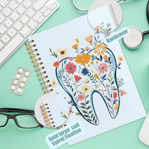 WUCHJ Dentist Gifts Notebook Journal, Dental Assistant Office Gifts for Women, Blue Floral Tooth Dental Spiral Notebook Journal for Note Taking, Dentist Office Supplies, 5.5x8.3 Inch - color: blue tooth flower
