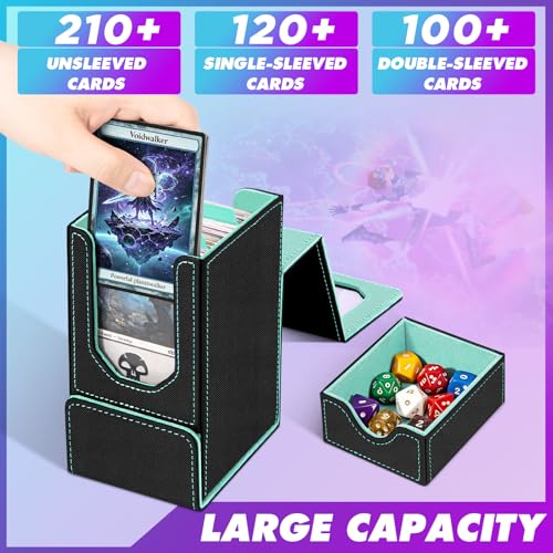 Card Deck Box for MTG Commander, Fits 100+ Double-Sleeved Cards Card Case - color: Black and Cyan