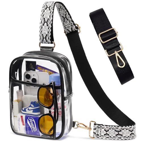 Clear Bag for Stadium Events, Clear Crossbody Sling Purse, 2 Straps - color: 1# Black-d, style: Style 1