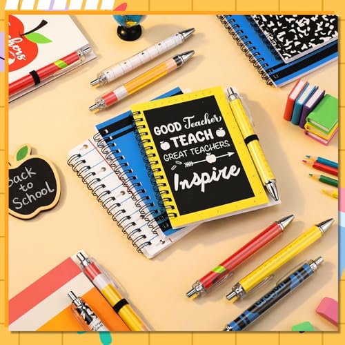 Resurhang 24 Pcs 12 Sets Back to School Teacher Gifts Bulk 5.5 x 4.3'' Teacher Gifts Spiral Notebook Ballpoint Pens Thank You Gift for Teachers for First Day of School Office Teacher's Day - style: Back to School
