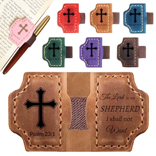 Personalized Leather Bookmark with Pen Holder - Magnetic Bible Verse Design, Christian Book Lovers Reading Accessory, for Book Lovers Men Women (Brown, Psalm 23:1) - color: Brown, size: Psalm 23:1