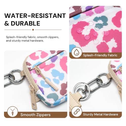 Small Wristlet Wallets for Women with Clear ID Window, Keychain Coin Purse - color: Multicolor Leopard