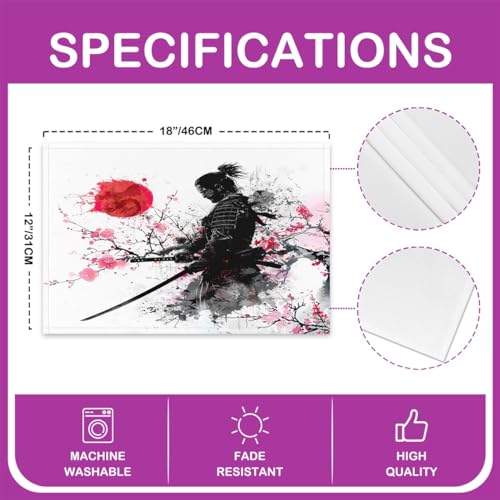 Feelyou Japanese Samurai Placemats Set of 4 Cherry Blossoms Placemat for Kitchen Dining Table 18"x12" Red Sun Pattern Home Decor Table Place Mats Fuji Mountain Indoor Outdoor Decor Table Mats - color: Black Pink