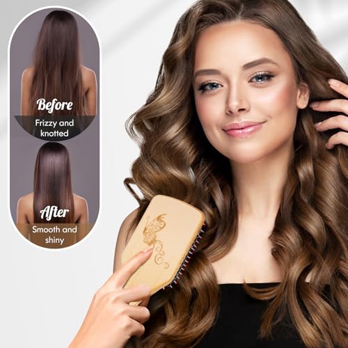 URTHEONE Hair Brush,Boar Bristle Hair Brushes and Hair Comb Set for Women Men Kids, Best Natural Wooden Paddle Hairbrush for Wet or Dry Hair - color: Red