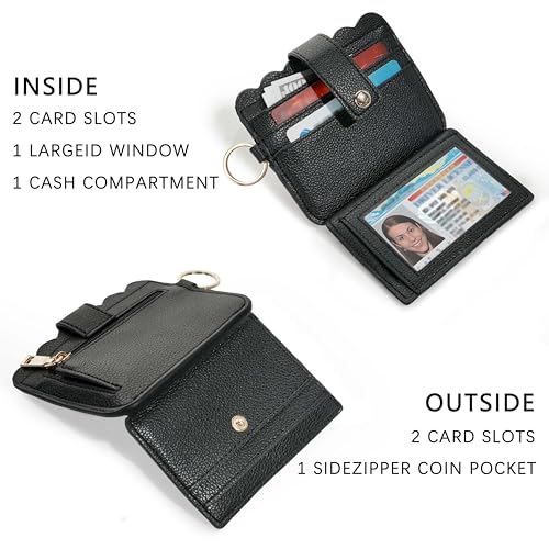 Wristlet Wallet for Women with Keychain – RFID Card Holder Small Wallet Wristlet with Key Ring - color: Black, style: Classic