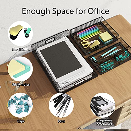 Desk Drawer Organizer Set, 3 Pcs Metal Mesh Office Drawer Organizers, Paper Organizer Letter Tray for Desk, Junk Drawer Organizer for Office, Kitchen, Makeup, Vanity - color: 3PC-Black-Kit