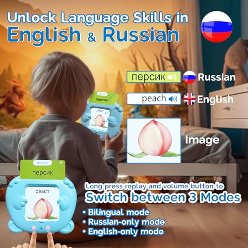 English Talking Flash Cards Bilingual for Kids - Russian, Blue - color: Russian, size: Blue