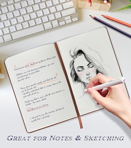 Biuwory Dotted Journal Notebook, 140 Dot Grid Pages, Medium 5.7"×8.3" - color: Brown, size: Dotted-140 Pages (5.7"×8.3")