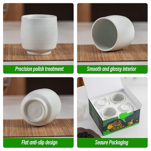 TEANAGOO Japanese Tea Cups, Chinese Tea Cup, 7.2Oz / 205 Ml, Ceramic Tea Cups for Adults, Ceramic Cups no Handles, Japanese Cups, Asian Matcha Cup, Ivory White, 4 Pcs/Box, H7 - color: Ivory White, size: 7.2 fl oz (4-Count)