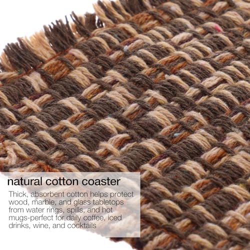 Set of 10 Fabric Drink Coasters, Handcrafted Cotton Woven Coasters for Table, Coastal Farmhouse Table Decor for Coffee Tea Cocktails, Absorbent Soft Desk Coasters for Kitchen Office, Housewarming Gift - color: Linen Brown