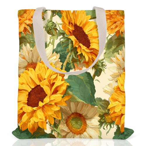 Aesthetic Canvas Tote Bag for Women,Tote Bag,Reusable Shopping Bags - color: Sunflower B