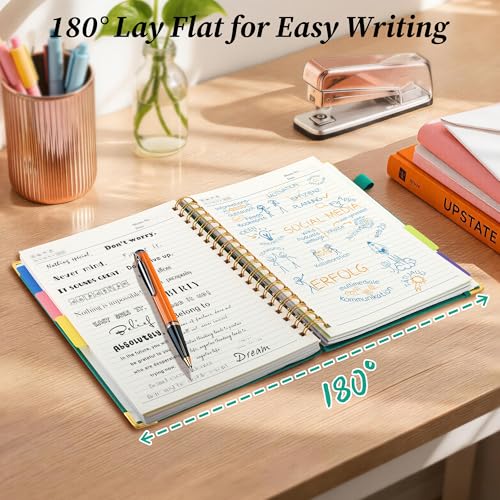 Hardcover Spiral Notebook Journal with Removable Dividers Tabs, 5 Subject Notebooks for Work School, 300 pages 8"x10" B5 leather Journal College Ruled, Cute Journal for Women Men, Blue - color: Blue