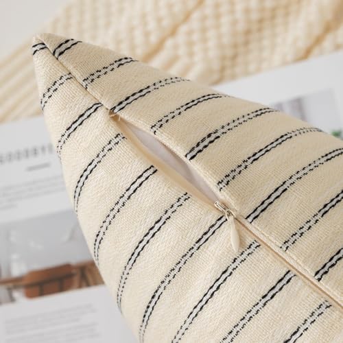 Kevin Textile Pillow Covers, Rectangle Throw Pillow Covers Set of 2, Boho Woven Texture Linen Striped Decorative Burlap Pillow Cases for Couch Bedroom Living Room, 12x20 inch, Cream White - color: A-beige, size: 20" x 12" (Pack of 2)