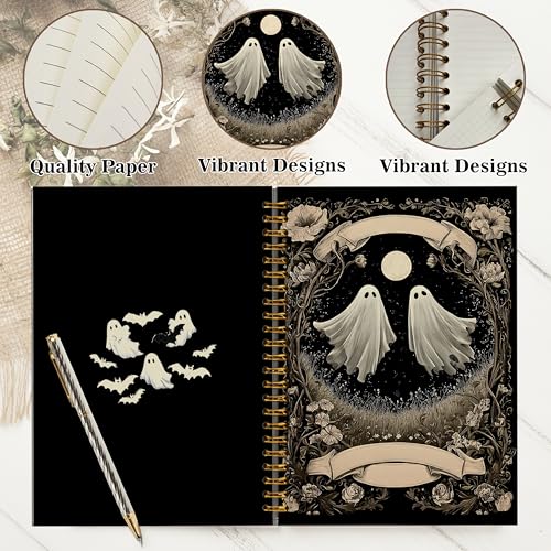 Notebook Journal for Women - A5 Spiral Notebook with Ghost in forest Design, Vintage Dark Romantic Ghost Wildflowers, Gothic Office & School Supplies, Unique Gifts for Women Birthday, Christmas (Ghost2) - color: Ghost2