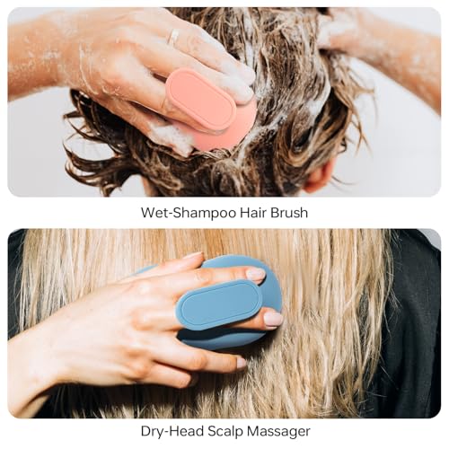 2pcs Shampoo Brush Hair Scalp Massager,100% Silicone Scalp Scrubber,Scalp Exfoliator for Stress Relax Hair Growth(Blue+Orange) - color: Blue+orange