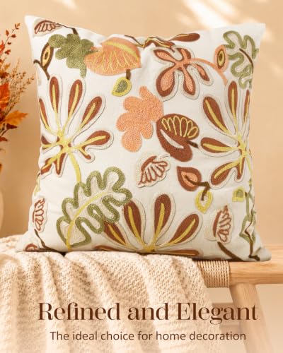 Embroidered Throw Pillow Cover, 18x18 Inch, Fall Abstract Floral - color: Fall Abstract Floral, size: 18" x 18" (Pack of 1)