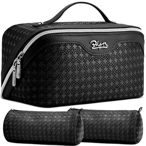 BOYATU Travel Makeup Bag for Women: Four Leaf Clover 3 Pcs Set Cosmetic Bag - color: M-06Black