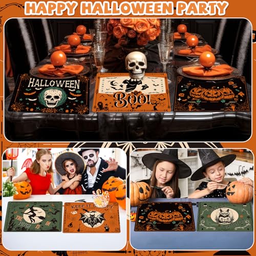 Halloween Plastic Placemats Set of 6 Black Gothic Bat Mat 17×13×0.04 in - style: Halloween Gothic Bat