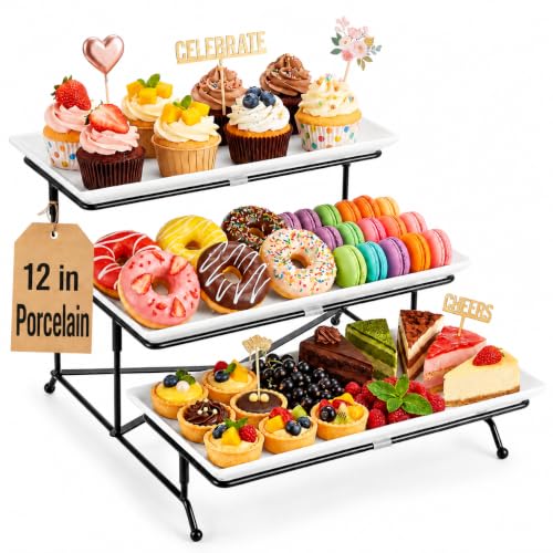 3 Tier Serving Tray, 12 Inch Dessert Display Stand, Black Stand - color: Black, size: 12 Inch