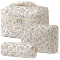 HBselect Quilted Makeup Bag, 3Pcs Cotton Large Travel Makeup Bags Organizer - color: A-3PCS-Floral 23