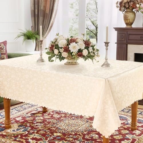 Smiry Rectangle Waterproof Heavy Duty Vinyl Tablecloths, 70 x 108 Inch - color: Beige, size: 108" x 70" (Rectangular)