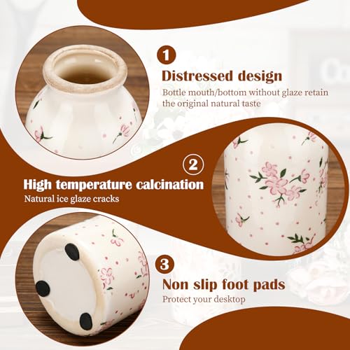 2 Pcs Ceramic Small Vase Rustic Farmhouse Vase Boho Vases Home Decoration for Your Kitchen Bedroom Office Bathroom & Shelf Centerpiece Table Decorative(Romantic)