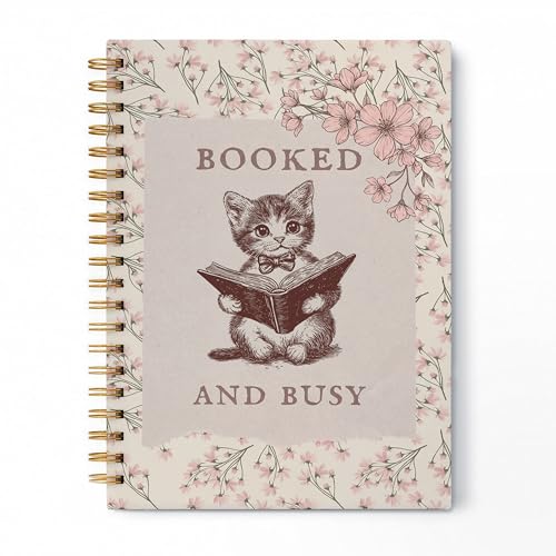 Vintage Pink Floral Cat Reading Spiral Notebook, Book Lover Bookworm Bookish Gifts Journal, Cat Lovers Mom Lady Gifts Hardcover Lined Notebook Journal, 5.5x8.3 Inch - color: pattern-3
