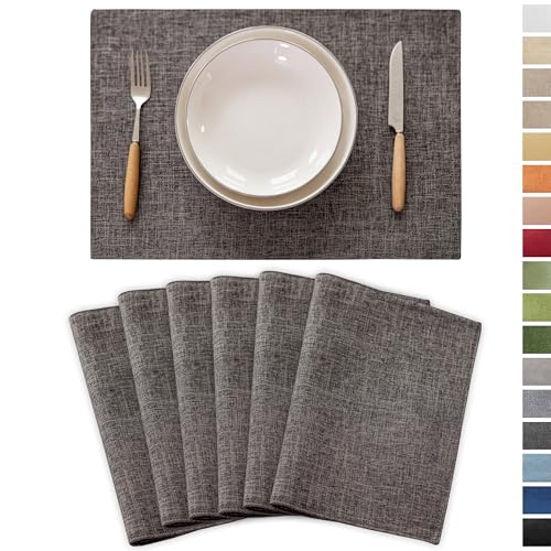 Demetex Placemats Table Mats Set of 6 Heat Resistant Washable Cloth Place Mats for Dining Table Holiday, Dark Grey - color: Dark Grey, size: Placemats set of 6
