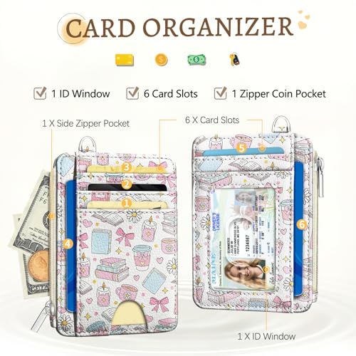Kelvoris Credit Card Holder Small Wallet Women, Slim RFID, Book Coffee Bow - color: Book Bow