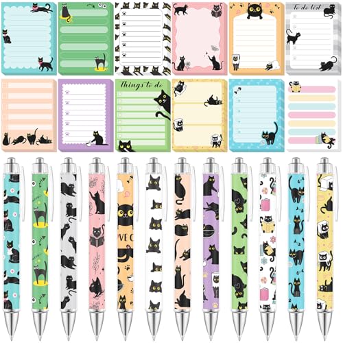 Dispowreath 24 Pcs Black Cat Sticky Notes with Pens Themed Party Favors Gifts Cute Notepad Memo Notes Pads Black Ink Ballpoint Pen for Cat Lover Christmas Gifts Office Supplies - style: Black Cat