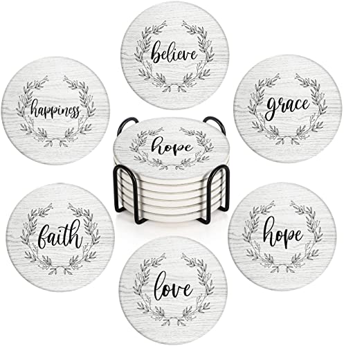 Britimes Coasters for Drinks, Set of 6, Ceramic Stone, White Wood - color: Retro 5
