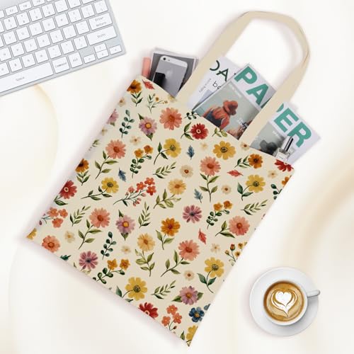 Louise Maelys Vintage Floral Canvas Tote Bag For Women with Zipper Pocket - style: Daisy Flower