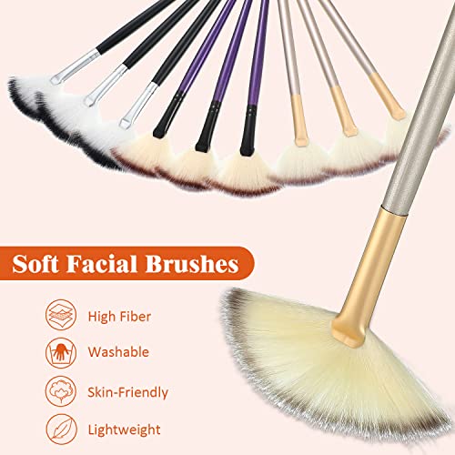 Maitys 9 Pieces Facial Fan Mask Brushes, Champagne, Purple, Black - color: Champagne, Purple, Black